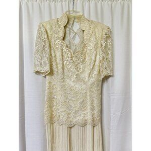 Scott McClintock Vintage Ivory Long Pencil Dress Lace Wedding Sz 12